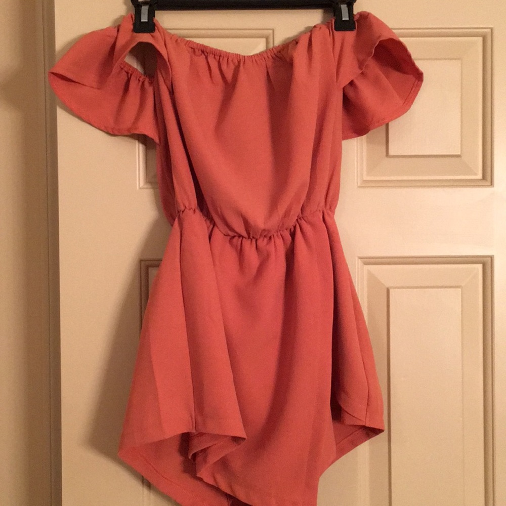 Burnt orange off the shoulder romper